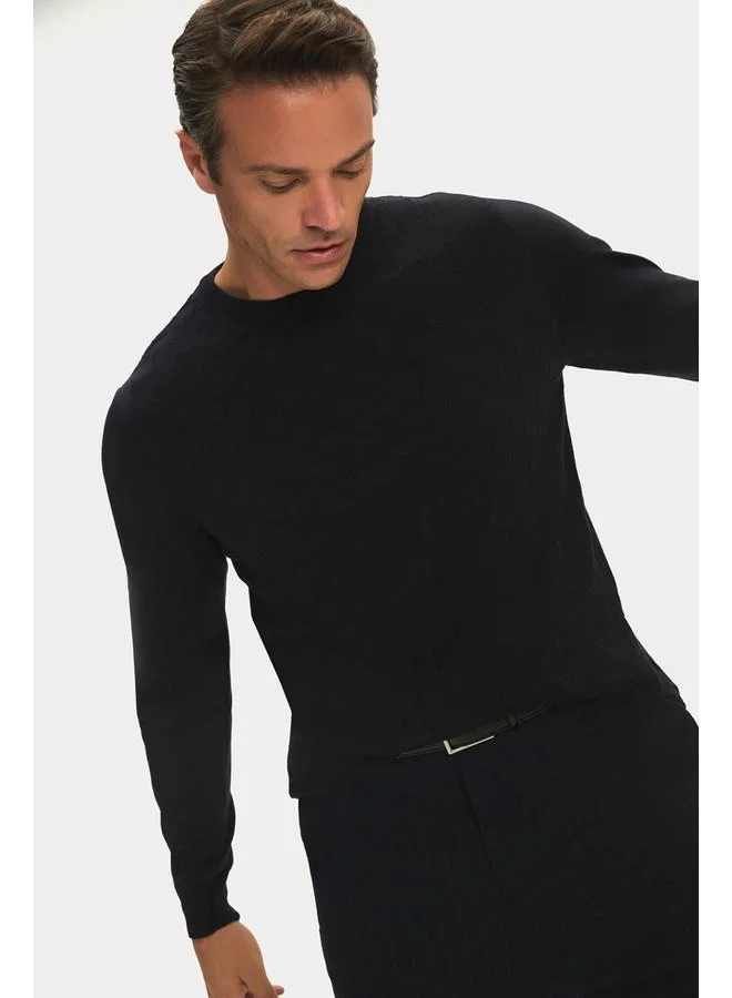 JUNE June Men Regular Fit Crew Neck Patterned Knitwear Sweater Navy