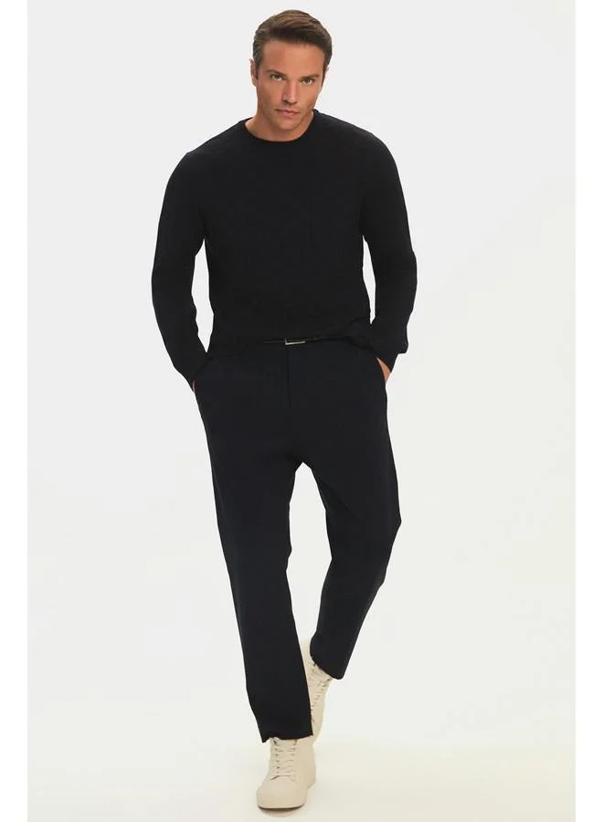 JUNE June Men Regular Fit Crew Neck Patterned Knitwear Sweater Navy