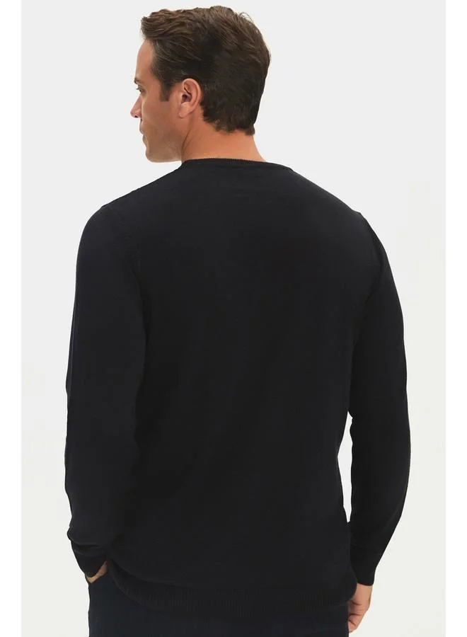 JUNE June Men Regular Fit Crew Neck Patterned Knitwear Sweater Navy