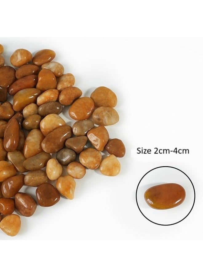 Light Brown Smooth & Polished Decorative Medium Size Stones Pebbles for Aquarium Garden Landscaping Plants and Home Interior & Exterior Decoration Durable Rocks Gravel for Decor (Medium - 1kg) - Image 2