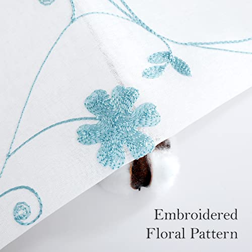 HOMEIDEAS White and Blue Embroidered Floral Sheer Curtains 84 Inches Long 2 Panels Flower Pattern Semi Sheer Window Curtains for Bedroom Living Room - Image 3
