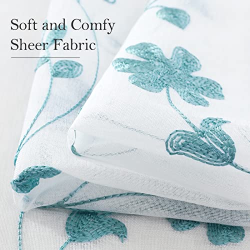 HOMEIDEAS White and Blue Embroidered Floral Sheer Curtains 84 Inches Long 2 Panels Flower Pattern Semi Sheer Window Curtains for Bedroom Living Room - Image 5