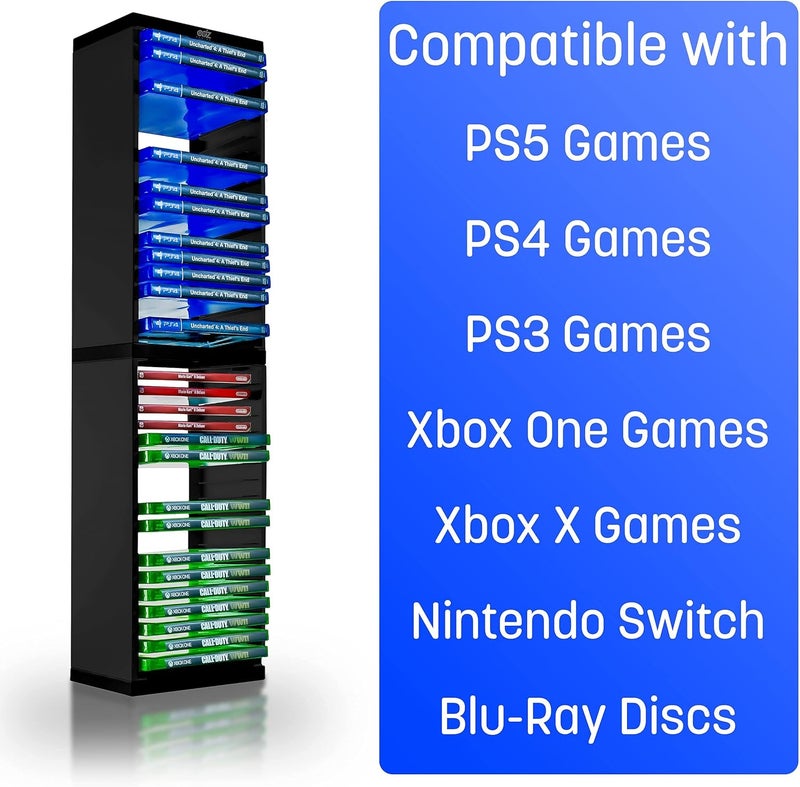 ADZ Universal Game Storage Tower – Stores 36 Game or Blu-Ray Disks – Game Holder Rack for PS4, PS5, Xbox One, Xbox Series X/S, Nintendo Switch Games and Blu-Ray Discs - Image 2