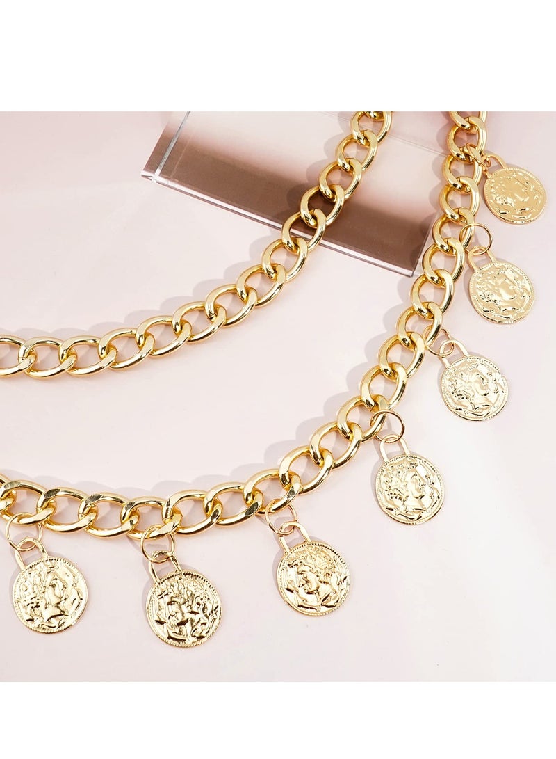 KASTWAVE Ladies Waist Chain, Vintage Coin Tassel Pendant Body Chain Double Punk Style Queen Embossed Charm Belt Adjustable Approx 94.5 Cm Long (Gold)  - Image 5