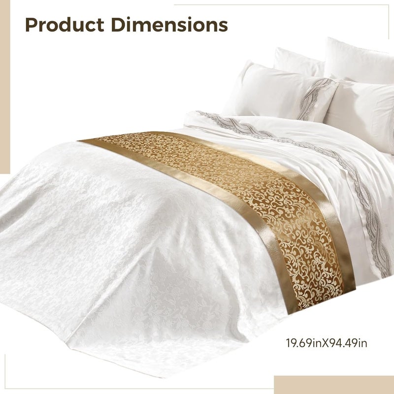 19.7 X 94.5 Inches Golden Bed Runner, Luxury Chinese Floral Bed End Scarf, Elegant Bedding Throw for Hotel Room, Guest Room, Master Bedroom - Image 3