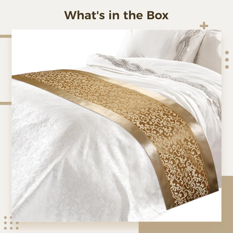 19.7 X 94.5 Inches Golden Bed Runner, Luxury Chinese Floral Bed End Scarf, Elegant Bedding Throw for Hotel Room, Guest Room, Master Bedroom - Image 5
