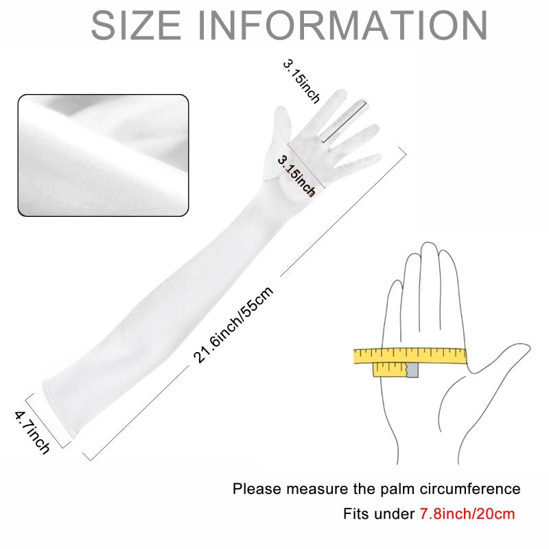 Lansian Women's 21.6'' Long Satin Gloves White Elbow Length 1920s Opera Bridal Dance Gloves For Evening Party Opera Costume, White - Image 4