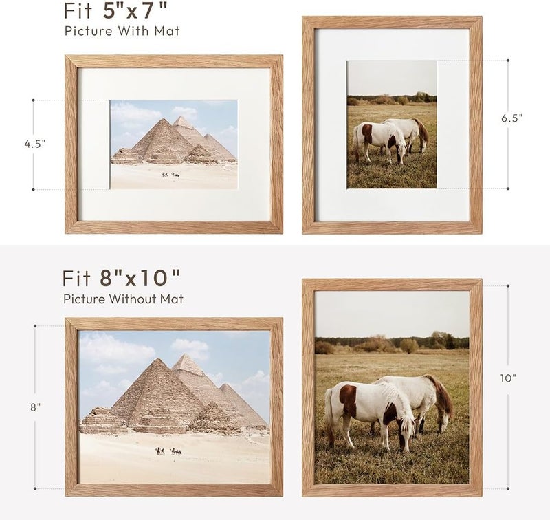 wallwisy 8x10 Picture Frame, Solid Oak Wood 8x10 Photo Frame with Mat to 5x7(Openning Size is 4.5x6.5), 10x8 Picture Frames for Wall and Tabletop Display, Natural Oak 8x10 Frame, Set of 1 - Image 3