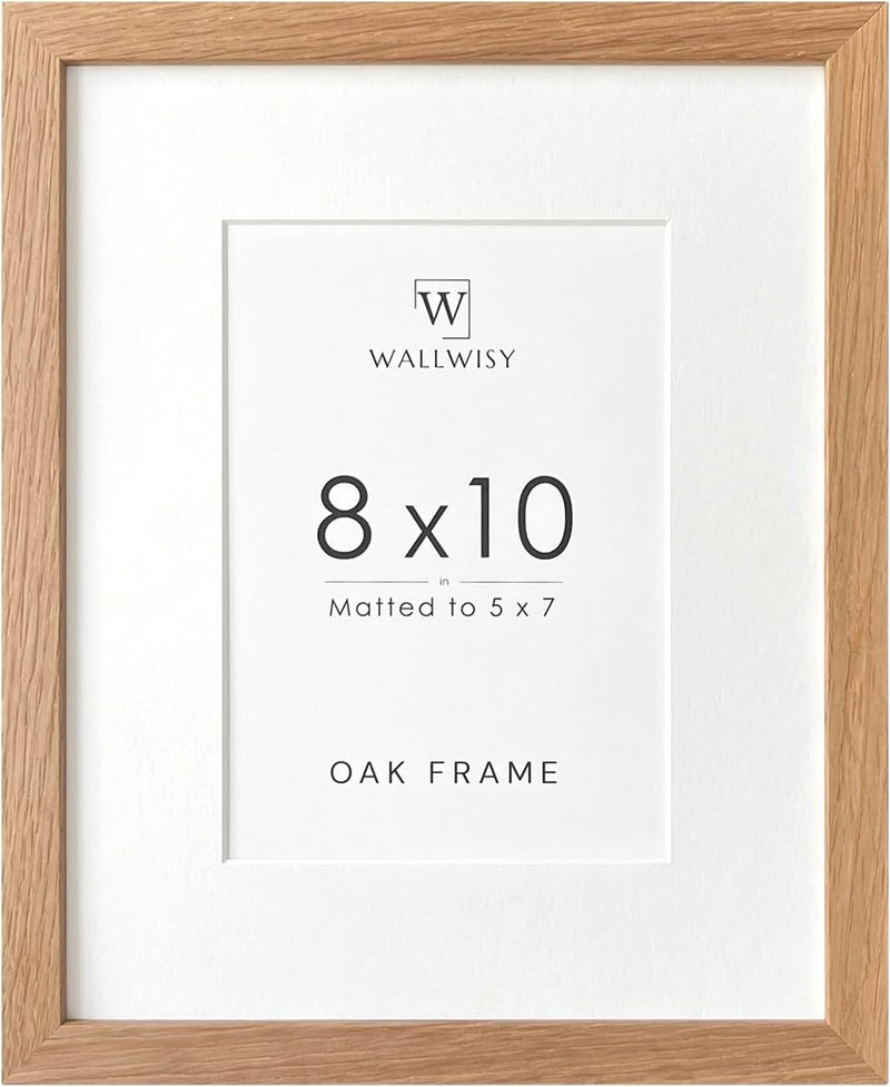 wallwisy 8x10 Picture Frame, Solid Oak Wood 8x10 Photo Frame with Mat to 5x7(Openning Size is 4.5x6.5), 10x8 Picture Frames for Wall and Tabletop Display, Natural Oak 8x10 Frame, Set of 1 - Image 1