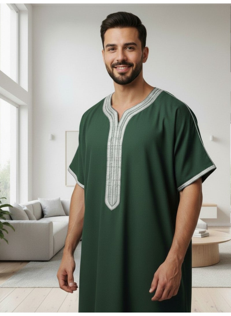 Men's Shirt, Nightgown, Moroccan Robe, Comfortable Men's Gifts Luxury Men's House Robe for Comfort Moroccan Shirt, Men's Summer Shirt, Short Sleeve Shirt, Men's Robe Comfortable Men's Gifts - Image 1