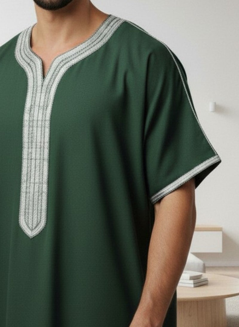 Men's Shirt, Nightgown, Moroccan Robe, Comfortable Men's Gifts Luxury Men's House Robe for Comfort Moroccan Shirt, Men's Summer Shirt, Short Sleeve Shirt, Men's Robe Comfortable Men's Gifts - Image 2