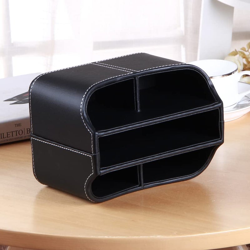PUSU Remote Control Holder 360 Degrees Rotatable Desk Stationery Supply Organizer PU Leather Desktop Storage Box for Controllers Media Bedside Spinning TV Caddy iPad Mobile Pencil Cosmetic - Image 3