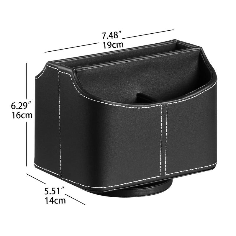 PUSU Remote Control Holder 360 Degrees Rotatable Desk Stationery Supply Organizer PU Leather Desktop Storage Box for Controllers Media Bedside Spinning TV Caddy iPad Mobile Pencil Cosmetic - Image 2