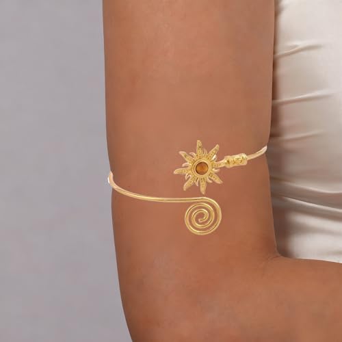 squishy Arm Cuff Jewellery for Women, Cuff Bracelet for Woman, Stylish Latest Hand Bracelet for Women, Gold Tone Sun Design, Suitable for Wedding Party Fashion Enhancement - Image 4