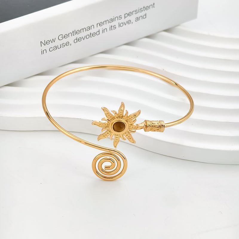 squishy Arm Cuff Jewellery for Women, Cuff Bracelet for Woman, Stylish Latest Hand Bracelet for Women, Gold Tone Sun Design, Suitable for Wedding Party Fashion Enhancement - Image 5