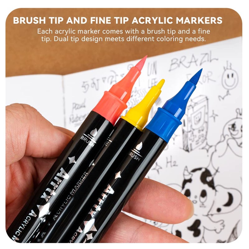 Arrtx Acrylic Paint Pens, 32 Colors Brush Tip and Fine Tip (Dual Tip) Paint Markers for Rock Painting, Water Based Acrylic Painting Supplies for Fabric Painting,Wood, Plastic, Canvas, Easter Egg - Image 5