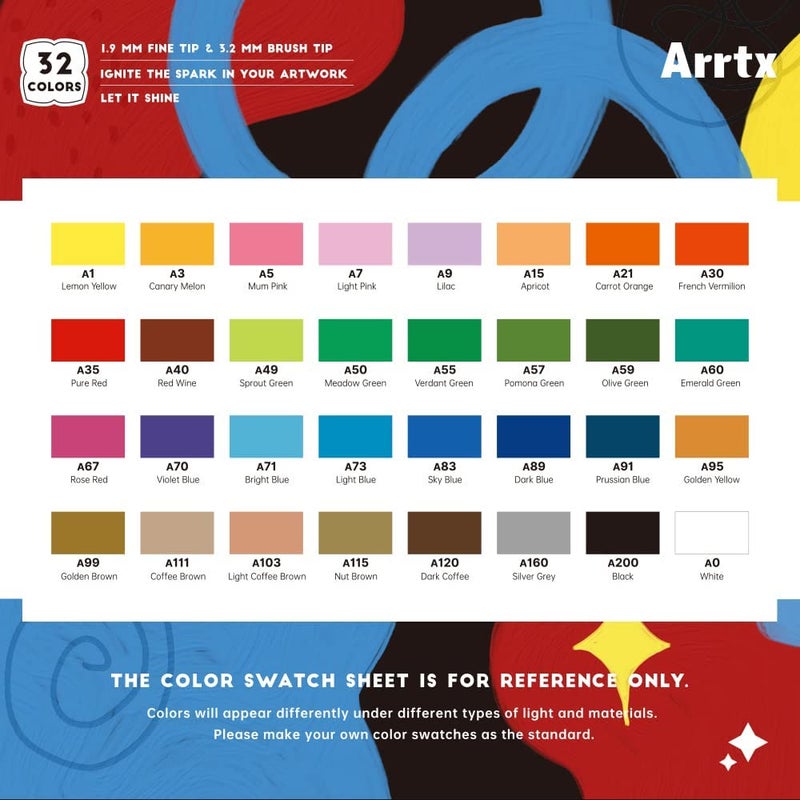 Arrtx Acrylic Paint Pens, 32 Colors Brush Tip and Fine Tip (Dual Tip) Paint Markers for Rock Painting, Water Based Acrylic Painting Supplies for Fabric Painting,Wood, Plastic, Canvas, Easter Egg - Image 4