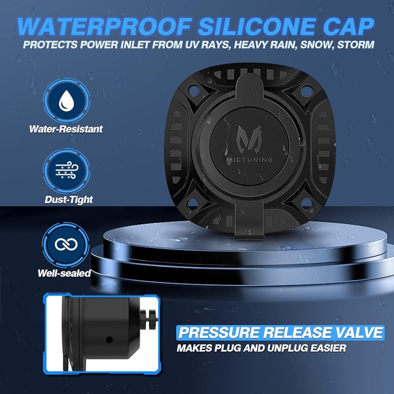 MICTUNING 15Amp 250V AC Port Plug with 18" Integrated Extension Cord Y Splitter Cable and Water-Resistant Cap - Image 4