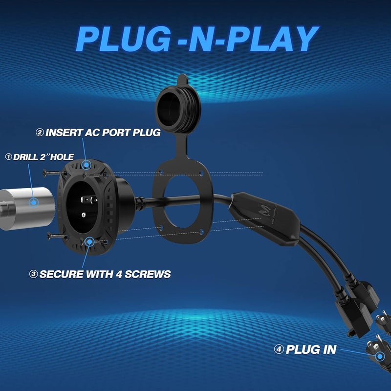 MICTUNING 15Amp 250V AC Port Plug with 18" Integrated Extension Cord Y Splitter Cable and Water-Resistant Cap - Image 5