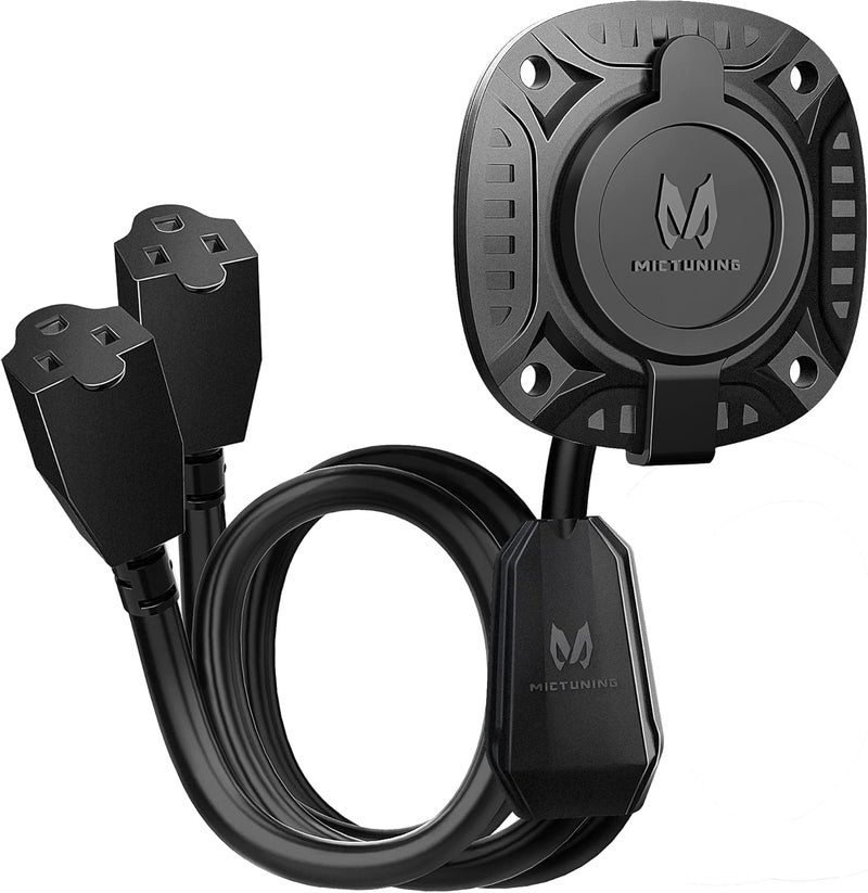MICTUNING 15Amp 250V AC Port Plug with 18" Integrated Extension Cord Y Splitter Cable and Water-Resistant Cap - Image 1