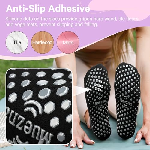 Muezna 6 Pairs Pilates Grip Socks for Women, Non Slip Yoga Socks with Grips, Grippy Socks for Barre, and Hospital - Image 3