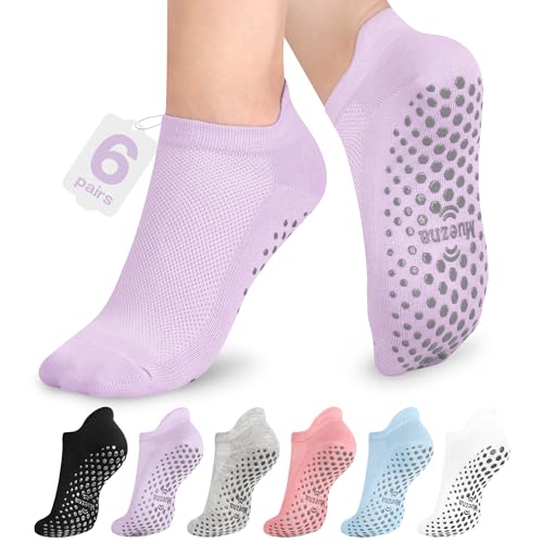 Muezna 6 Pairs Pilates Grip Socks for Women, Non Slip Yoga Socks with Grips, Grippy Socks for Barre, and Hospital - Image 1