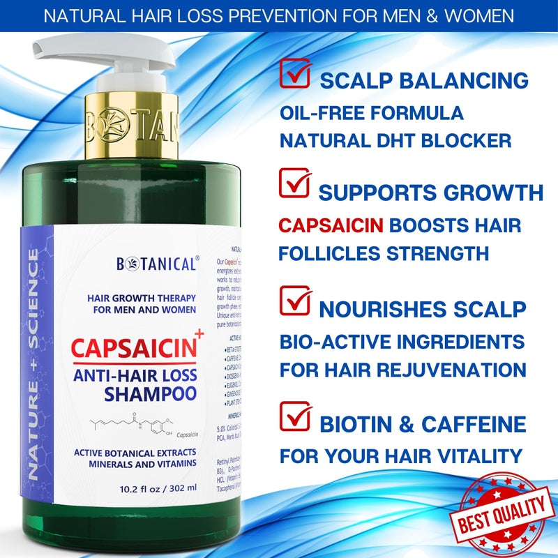 BOTANICAL HAIR GROWTH LAB Botanical Capsaicin Shampoo for Hair Loss and Hair Thinning Oil-Free Scalp Stimulating Natural Shampoo For Men & Women 10.2 Fl Oz - Image 2