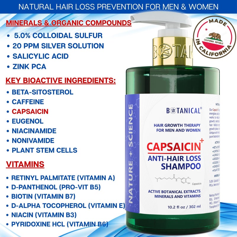 BOTANICAL HAIR GROWTH LAB Botanical Capsaicin Shampoo for Hair Loss and Hair Thinning Oil-Free Scalp Stimulating Natural Shampoo For Men & Women 10.2 Fl Oz - Image 5