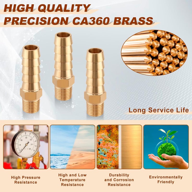 boeray 5 قطع تركيبات خرطوم نحاسية 3/8 بوصة إلى 1/8 بوصة خيوط ذكر NPT تركيبات خرطوم الهواء محول موصل تركيبات خط الماء والوقود والهواء 3/8 بوصة × 1/8 بوصة تركيبات نحاسية - Image 3