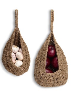 Y&D Jute Onion Basket Hanging Pantry, 2 Pack Potato Garlic Pantry Storage Baskets for Kitchen, Keeper Handwoven Wall Mount Fruit or Veggie Decor  - Image 1