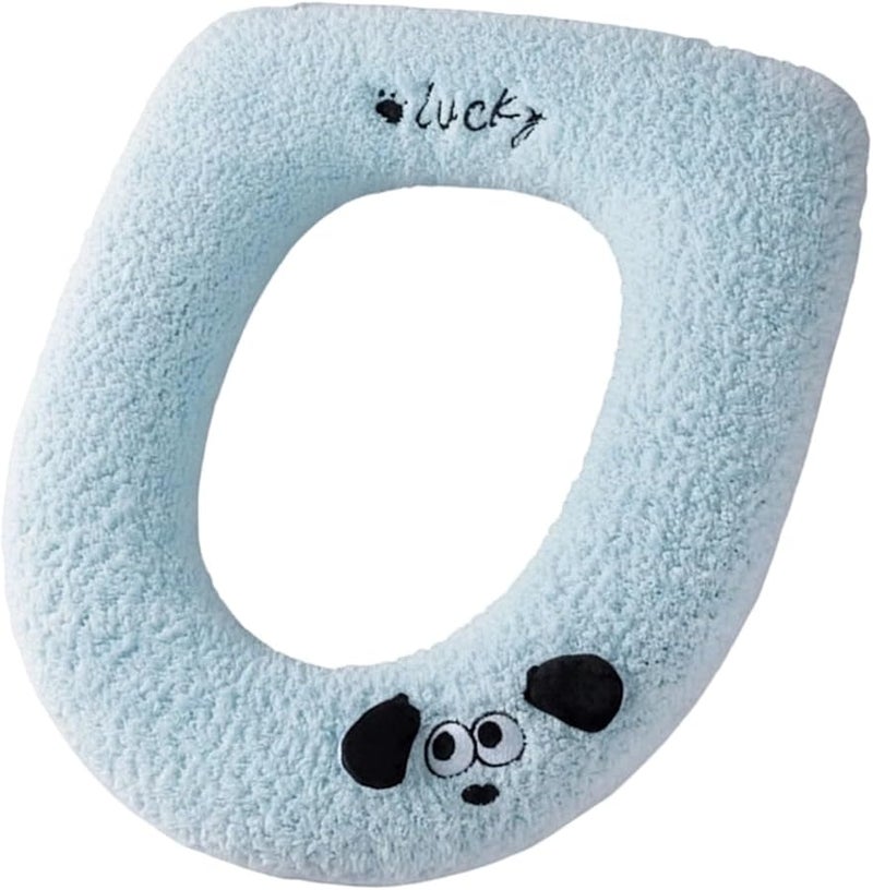 غطاء مقعد المرحاض الأزرق المخملي مع مقبض لراحة الحمام في الشتاء - Image 1