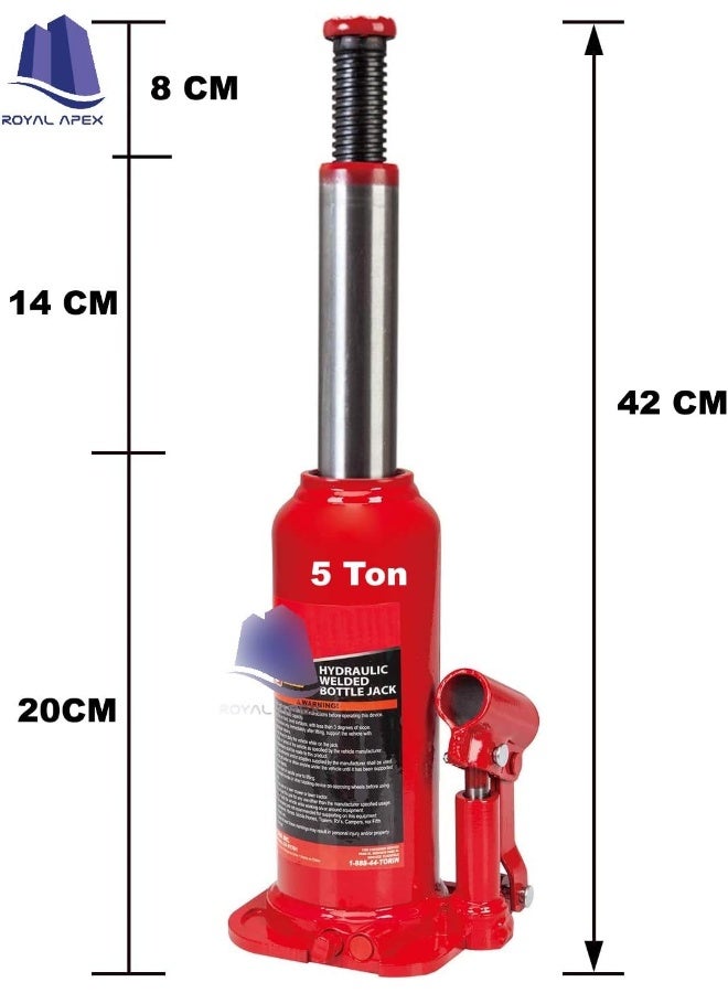 Royal Apex Heavy Duty Hydraulic Bottle Car Jack Lifting Stand Thick Metal Car Jack Universal Hydraulic Vertical Bottle Jack for Compact Low Chassis Car Saloon on Road or in Garage - 10000 lbs (5 Ton) - Image 2