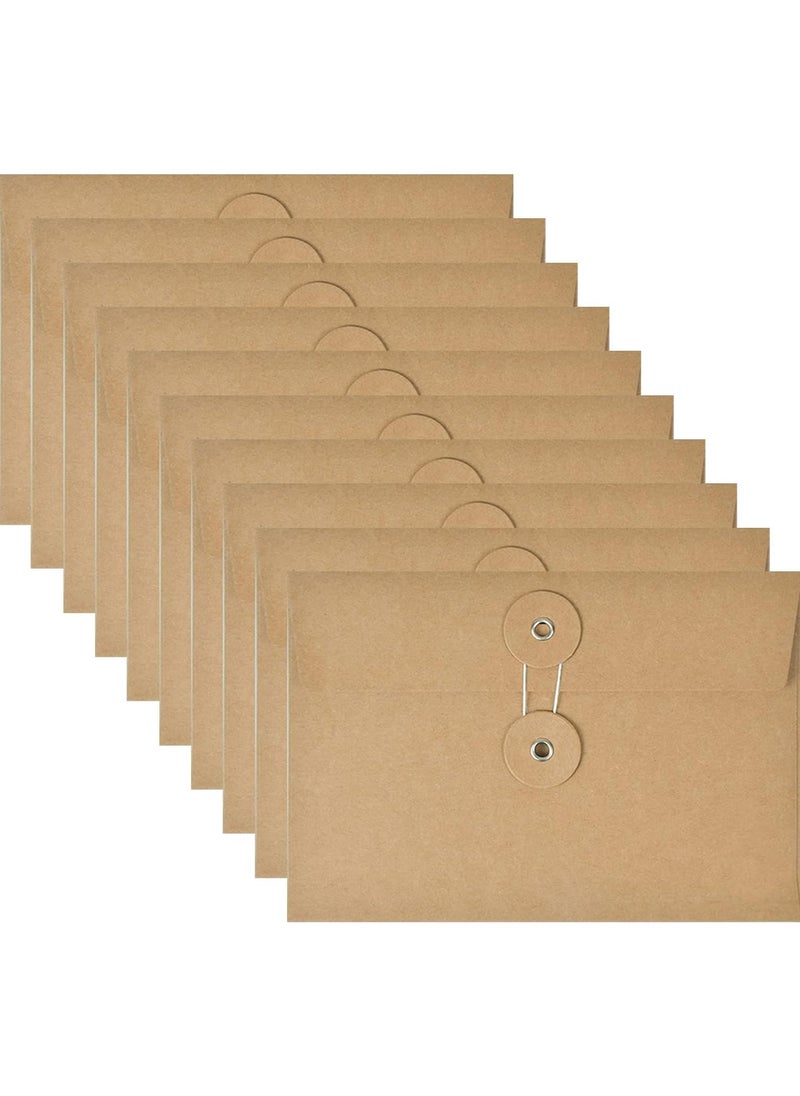 10 Pack Kraft Envelope Bills Receipt File Folder Brown Project Pocket Document Organizer Storing Holder with String Tie Closure Reusable Office Booklet Bag for Filing Mailing Invitation 4.5 x 6.7 inch