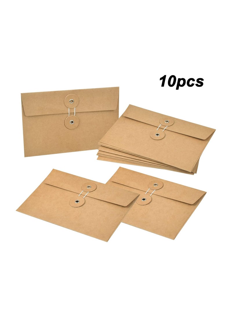 10 Pack Kraft Envelope Bills Receipt File Folder Brown Project Pocket Document Organizer Storing Holder with String Tie Closure Reusable Office Booklet Bag for Filing Mailing Invitation 4.5 x 6.7 inch