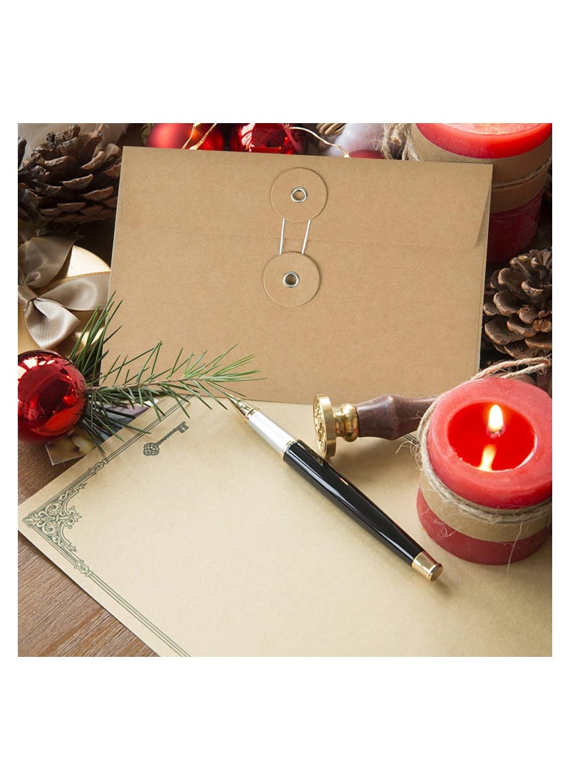 10 Pack Kraft Envelope Bills Receipt File Folder Brown Project Pocket Document Organizer Storing Holder with String Tie Closure Reusable Office Booklet Bag for Filing Mailing Invitation 4.5 x 6.7 inch