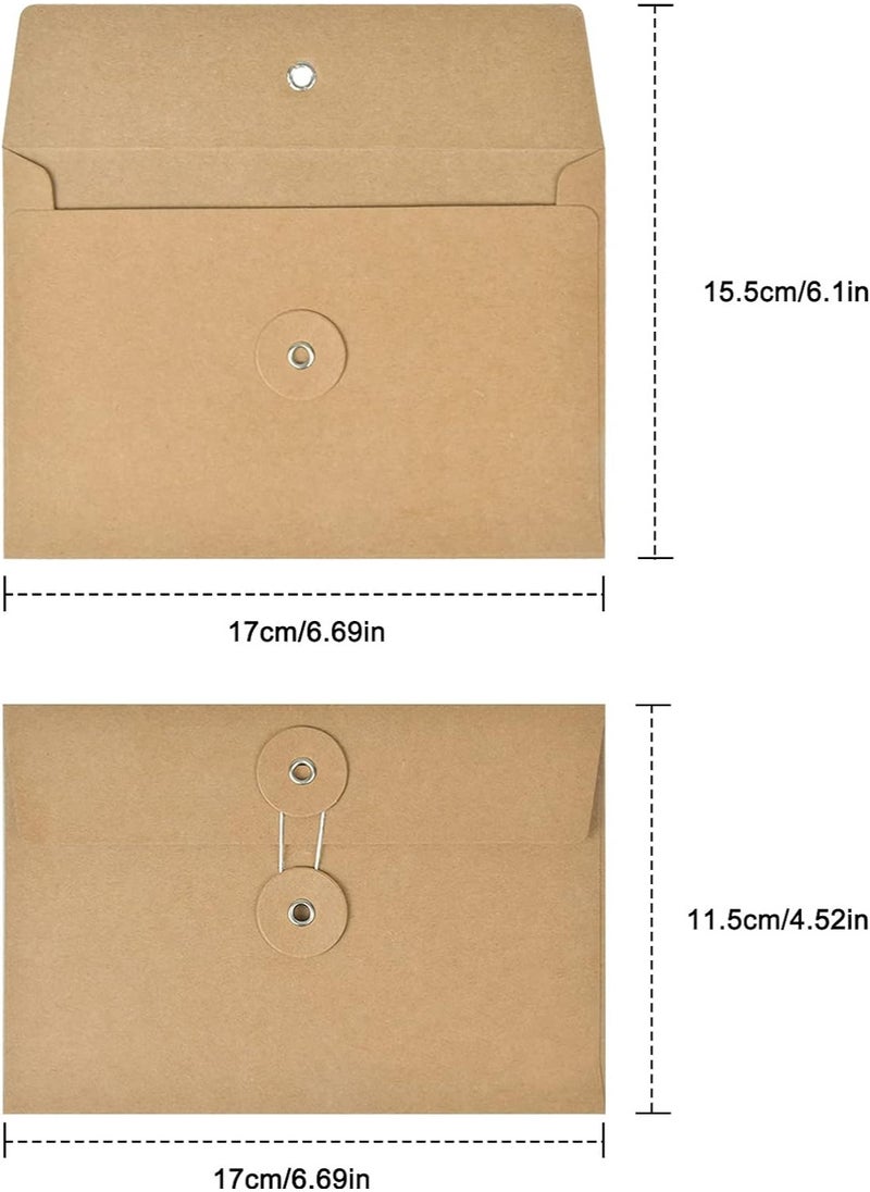 10 Pack Kraft Envelope Bills Receipt File Folder Brown Project Pocket Document Organizer Storing Holder with String Tie Closure Reusable Office Booklet Bag for Filing Mailing Invitation 4.5 x 6.7 inch