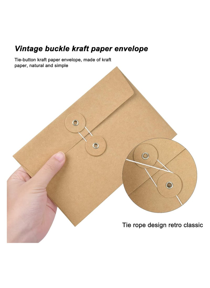 10 Pack Kraft Envelope Bills Receipt File Folder Brown Project Pocket Document Organizer Storing Holder with String Tie Closure Reusable Office Booklet Bag for Filing Mailing Invitation 4.5 x 6.7 inch