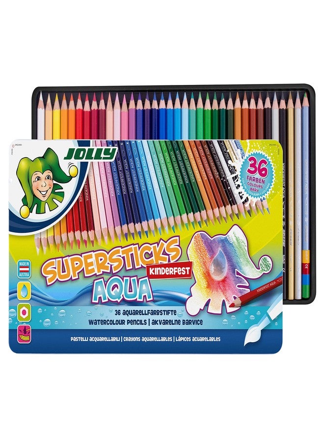 Jolly Supersticks Premium European Aqua Watercolor Pencils with Tin Carrying Case; Set of 36 - Image 1