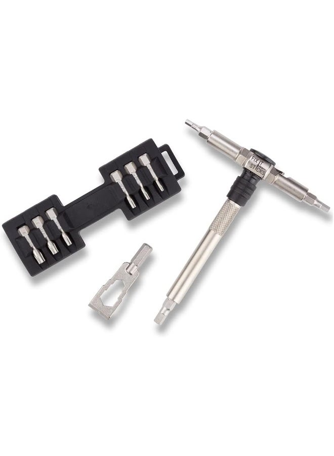FIX IT STICKS Compact Ratcheting Multi-Tool - EDC Set with Ratcheting Locking Hex T-Way Wrench, Mini Pry Bar and 15 Bits Included - Image 1