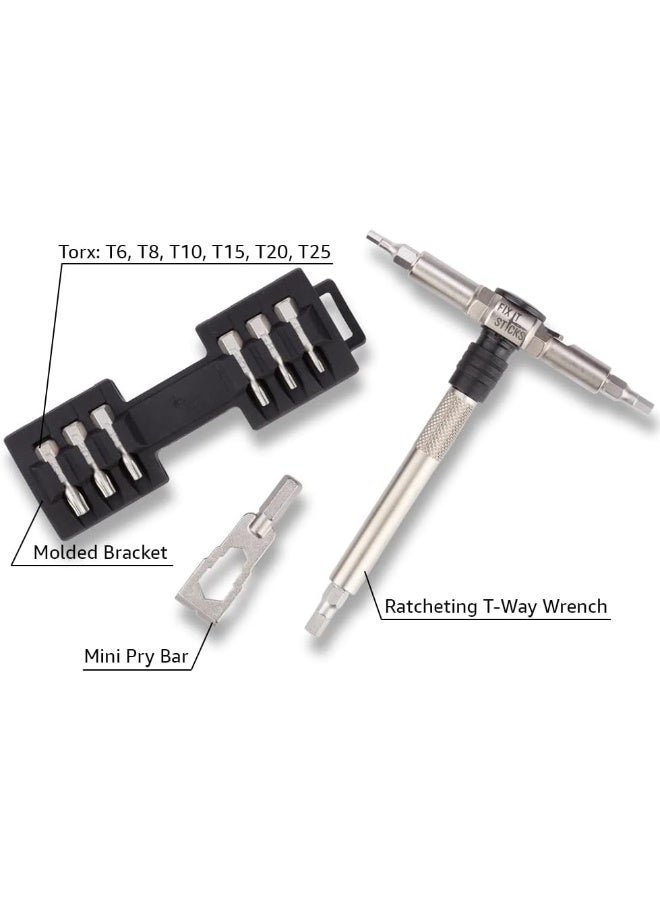 FIX IT STICKS Compact Ratcheting Multi-Tool - EDC Set with Ratcheting Locking Hex T-Way Wrench, Mini Pry Bar and 15 Bits Included - Image 5