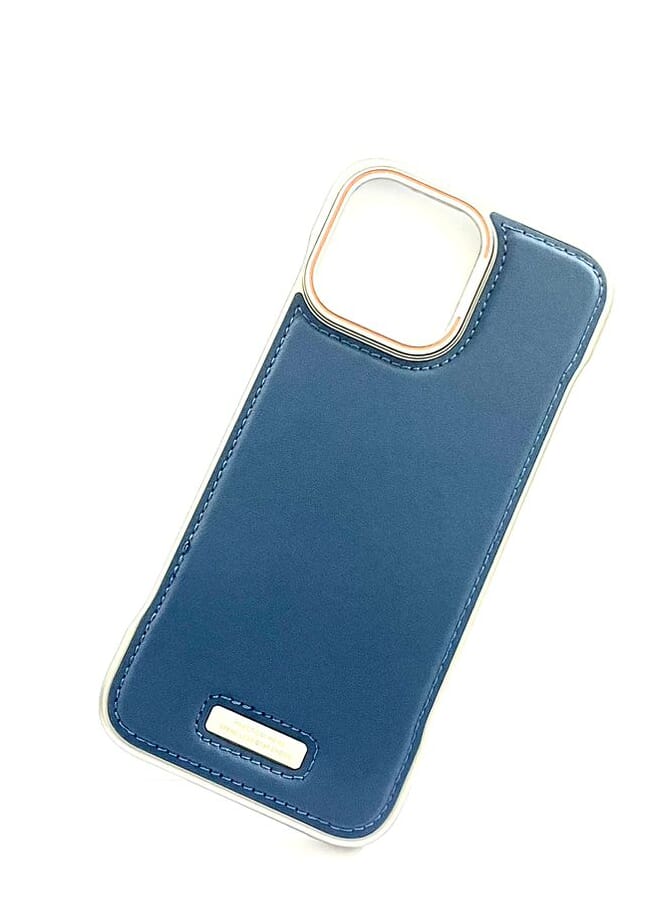 S-TOP Aviation Aluminum Alloy Leather Case for iPhone 16 Pro Max , Slim Fit Metal Case, Lightweight Top-Grain Leather Phone Case Blue - Image 1