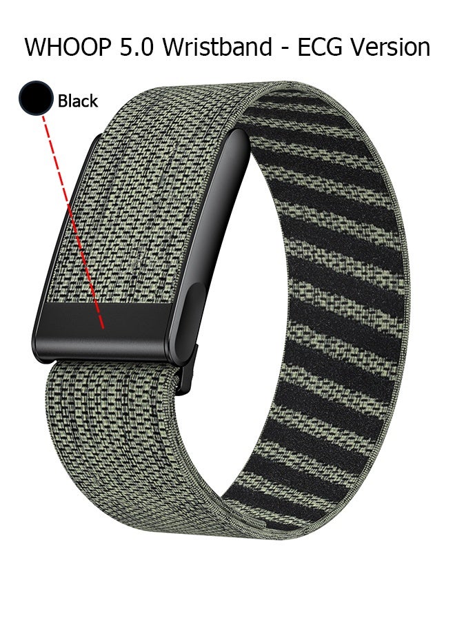 Nylon Sports Strap with Whoop 5.0 Strap - Compatible with One & Peak & Life - Breathable Nylon Adjustable Waterproof Replacement Wrist Strap - For Fitness, Activity, Sleep, Wearables - For Whoop 5.0 - Gray-green/Black Frame/Electrocardiogram Model