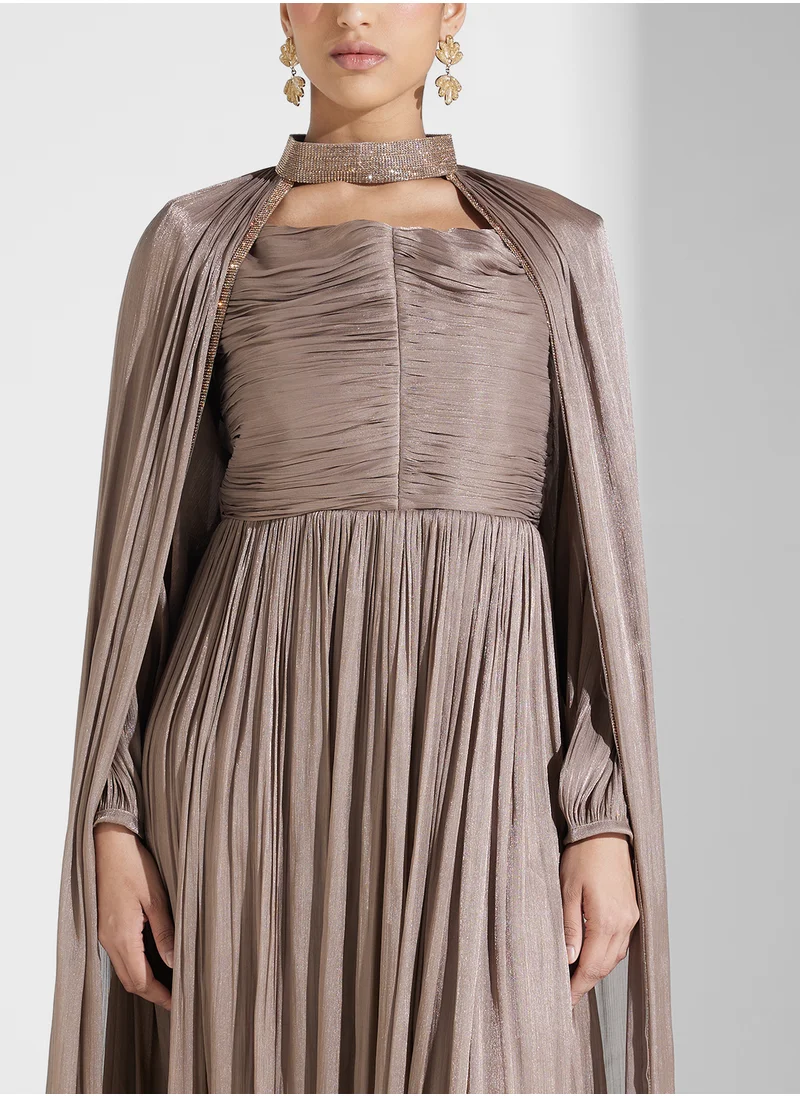 hayas closet Mesh Detailed Cape Sleeve Moroccan Dress