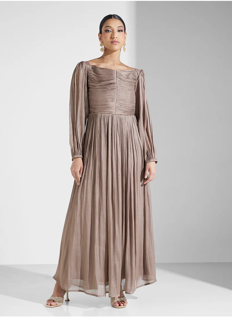 hayas closet Mesh Detailed Cape Sleeve Moroccan Dress