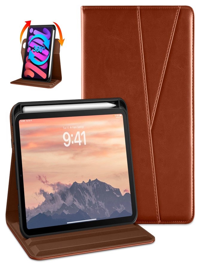 DTTO Rotating Case for iPad mini 7(A17 Pro) 2024 / iPad mini 6 2021, 360 Degree Swiveling Premium Leather Folio Stand Cover with Pencil Holder for iPad mini 7th/6th Generation 8.3'', Brown - Image 1