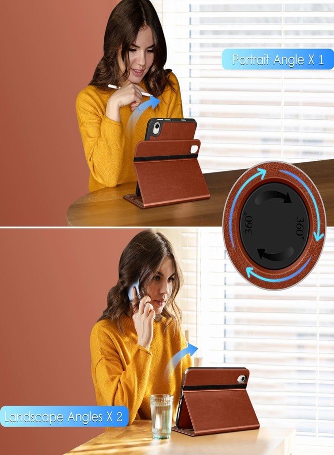 DTTO Rotating Case for iPad mini 7(A17 Pro) 2024 / iPad mini 6 2021, 360 Degree Swiveling Premium Leather Folio Stand Cover with Pencil Holder for iPad mini 7th/6th Generation 8.3'', Brown - Image 5