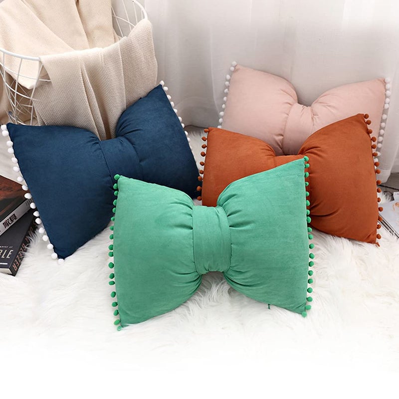 YDBDAT SKXKJ Boho Decorative Throw Pillow Covers with Pom Poms Soft Velvet Pillow Cases Bow Lumbar Pillow Covers 14 x 20 Cushion Case for Bed Couch Living Room Decor Silver - Image 5