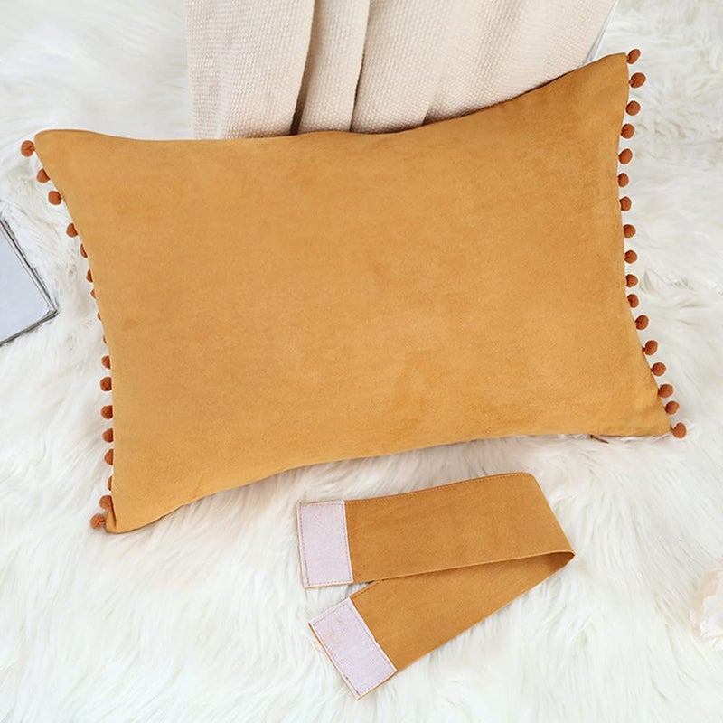 YDBDAT SKXKJ Boho Decorative Throw Pillow Covers with Pom Poms Soft Velvet Pillow Cases Bow Lumbar Pillow Covers 14 x 20 Cushion Case for Bed Couch Living Room Decor Silver - Image 4