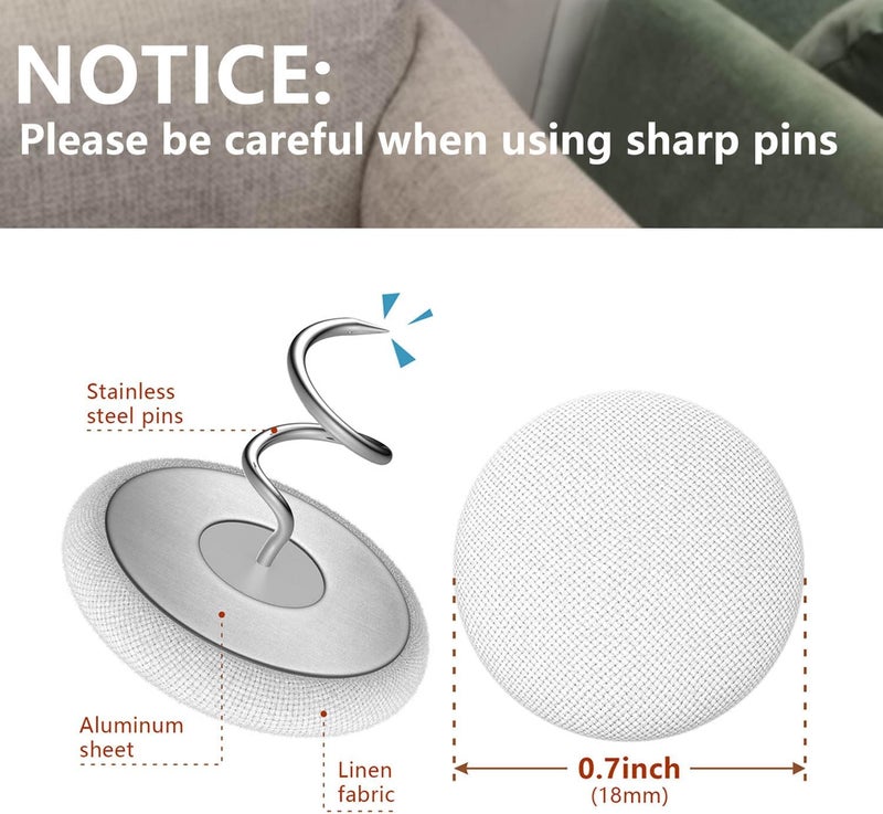AHAILUOO Fabric Covered Twist Pins for Upholstery, 8 Colors, Button Pins for Sofa, Bed Skirts, Slipcovers (12 Middle Gray) - Image 4