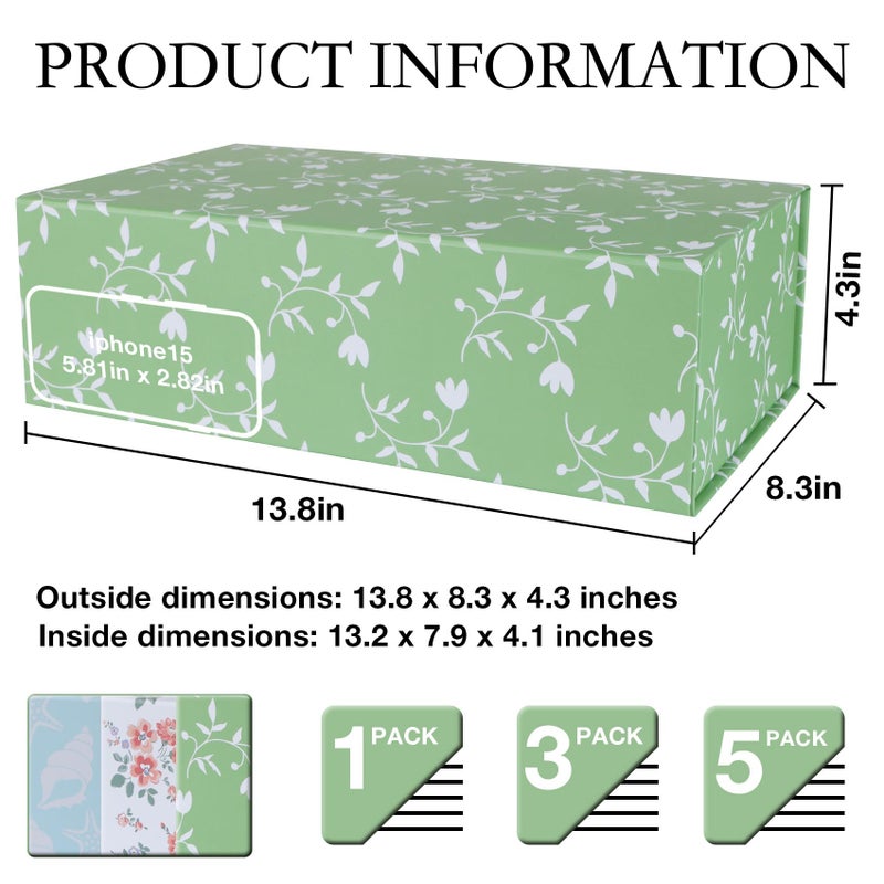 LFBOX Green Leaves Gift Box with Magnetic Lids 13.8x8.3x4.4 in, Large Bridesmaid Proposal Boxes, Rectangle Wedding Decorative Storage Box 1 Pack - Image 2